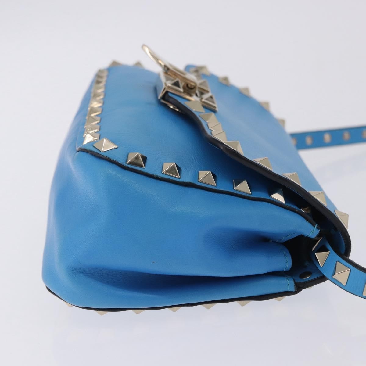 Valentino Garavani Rockstud Flip Lock Compartment Leather Blue Leather Shoulder Bag Bag (Pre-Owned)
