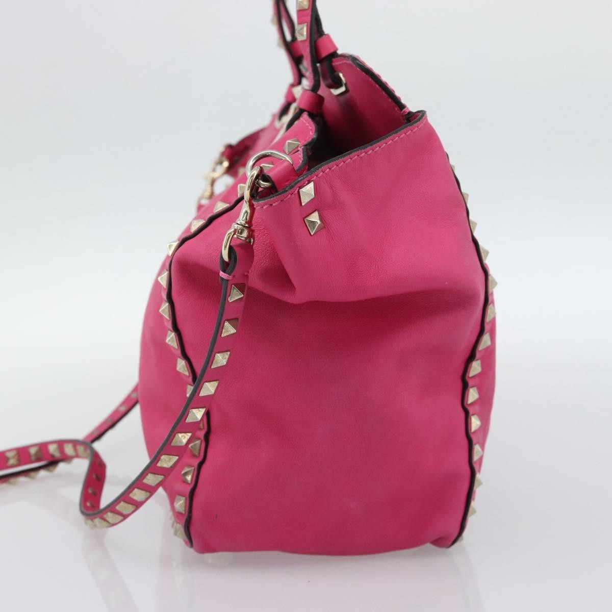 Valentino Garavani Rockstud Tote Textured Leather Pink Leather Tote Bag Bag (Pre-Owned)