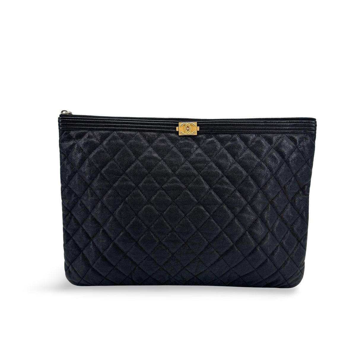 Chanel Boy O Case Clutch Quilted Caviar Black Calfskin Clutche & Pouche Bag (Pre-Owned)
