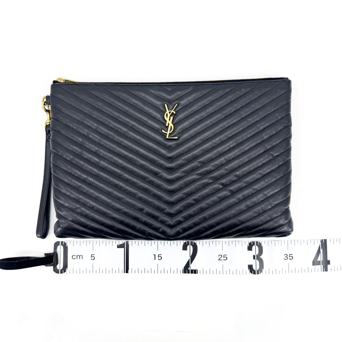 Saint Laurent Puffy Zip Patent Black Leather Clutche & Pouche Bag (Pre-Owned)