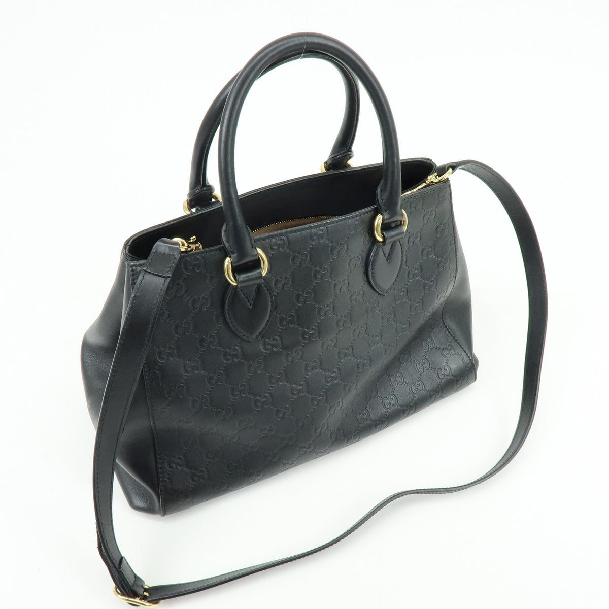 Gucci Soft Signature Convertible Top Handle Guccissima Leather Black Leather Handbag (Pre-Owned)
