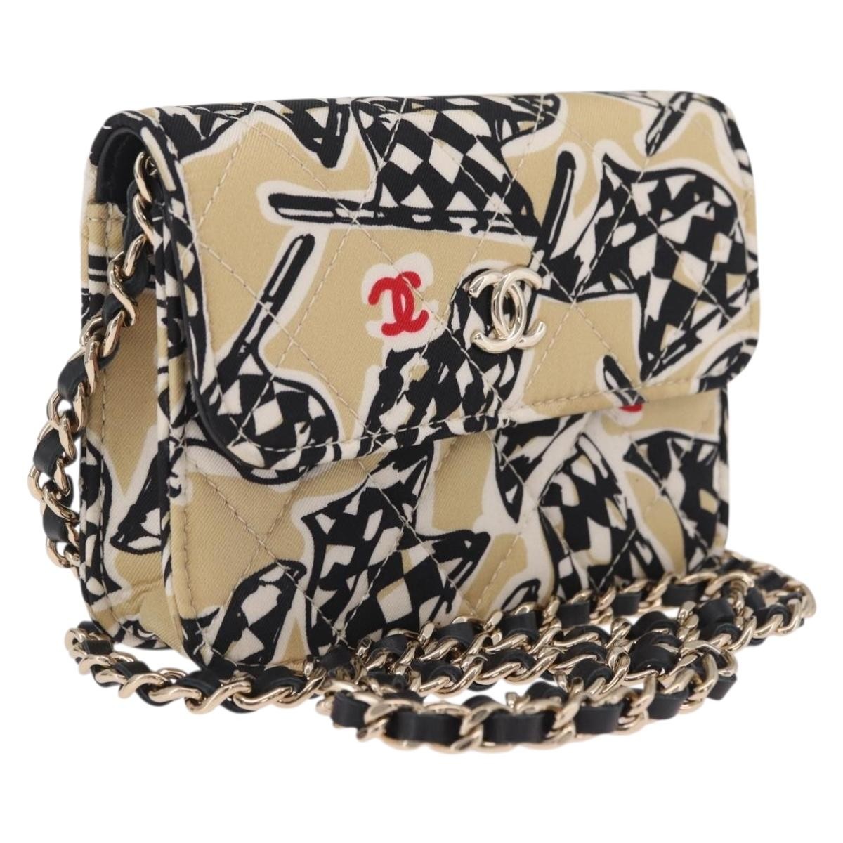 Chanel Flap Card Holder On Chain Quilted Printed Canvas Multicolour Canvas Crossbody Bag Bag (Pre-Owned)