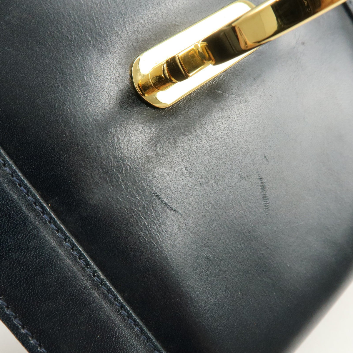Salvatore Ferragamo Vintage Gancini Flap Leather Navy Leather Shoulder Bag Bag (Pre-Owned)