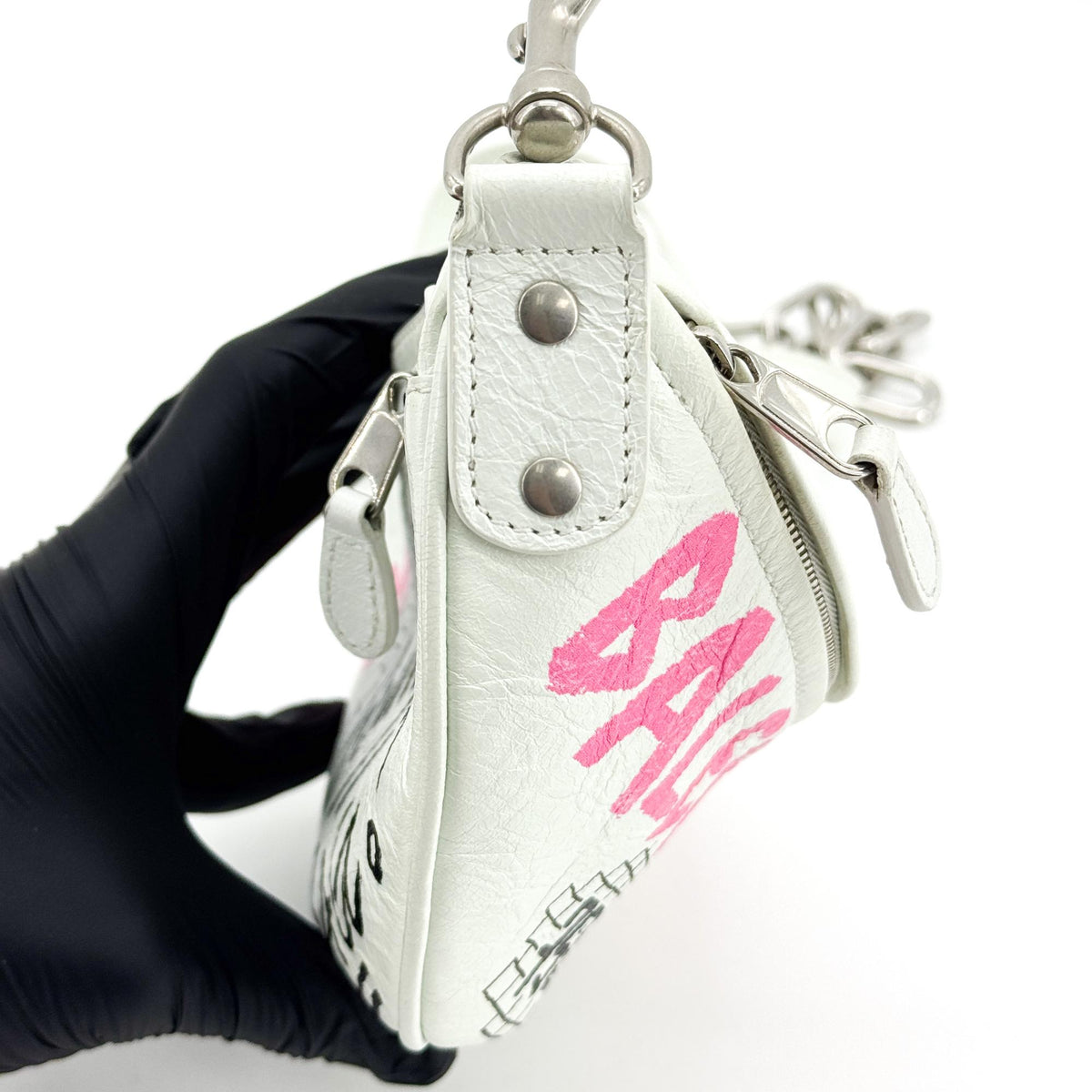 Balenciaga Graffiti Souvenir Belt Leather White Leather Handbag (Pre-Owned)