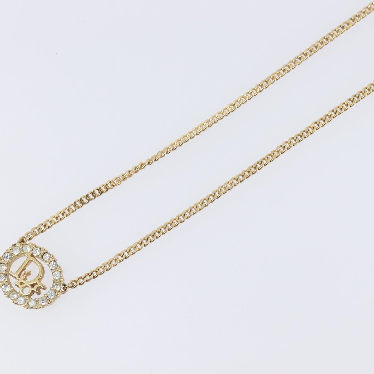 Christian Dior Vintage Logo Pendant Metal Gold Metal Necklace Jewelry (Pre-Owned)