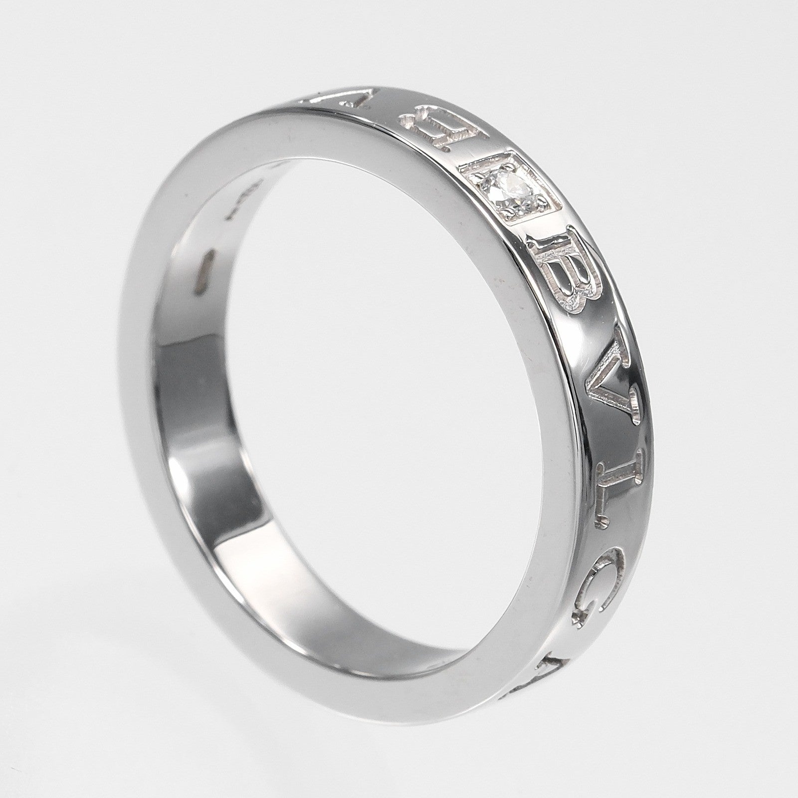 Bvlgari B.Zero1 Essential Logo Band 18K White Gold And Diamond Silver White_Gold Ring Jewelry (Pre-Owned)