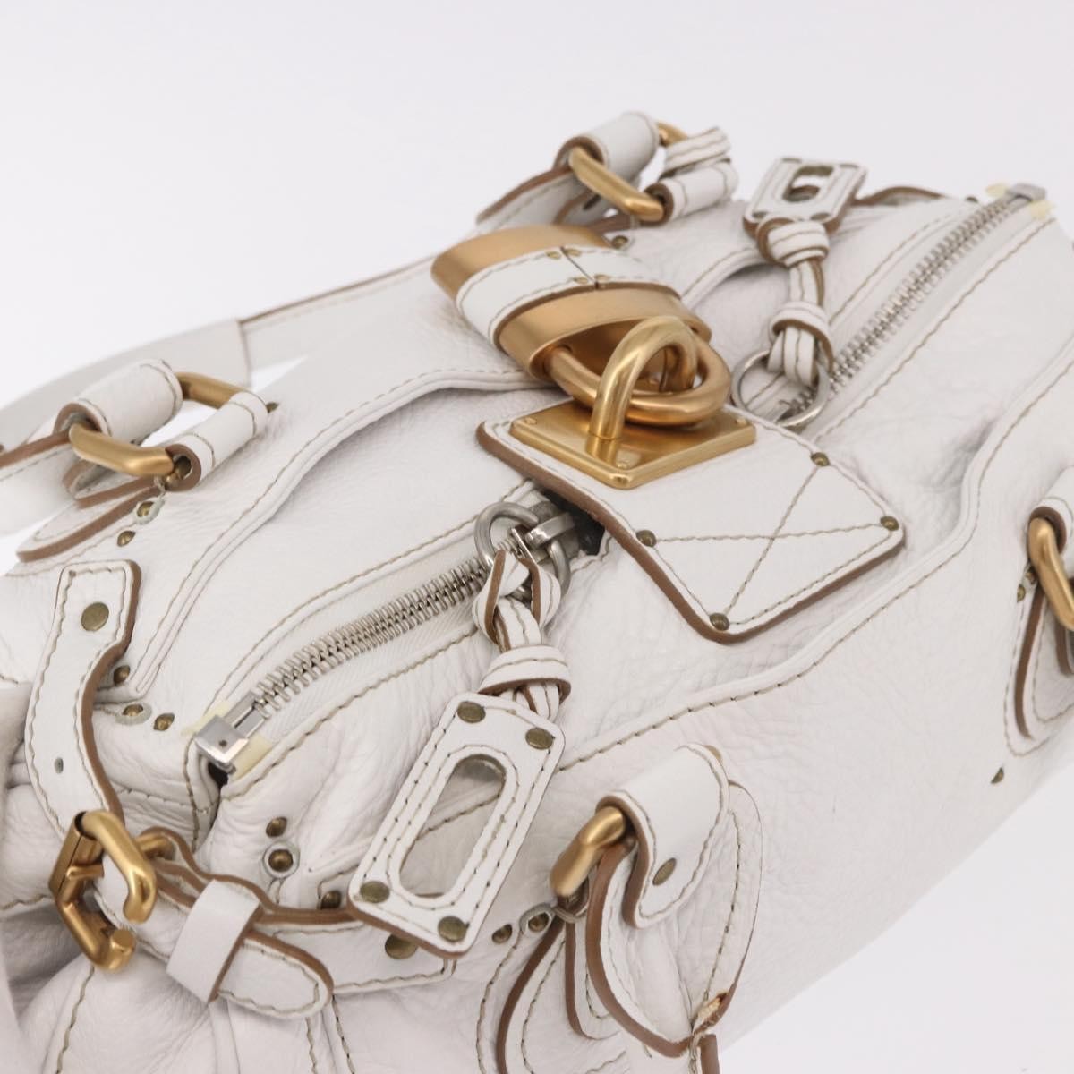 Chloe Paddington Lock Leather White Leather Handbag (Pre-Owned)
