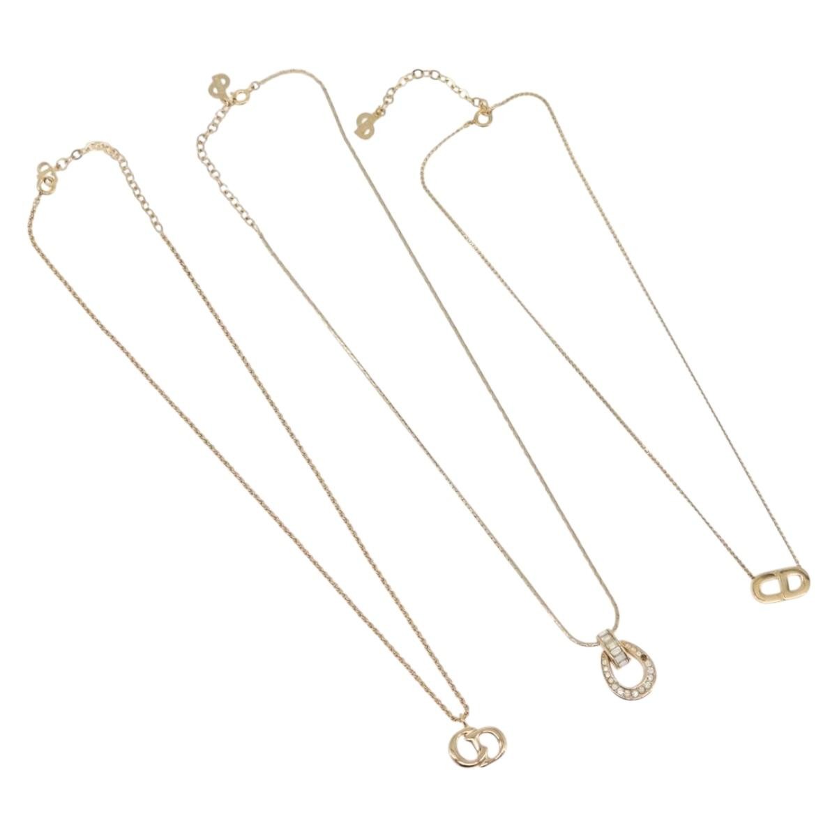 Christian Dior Logo Pendant Metal Gold Metal Necklace Jewelry (Pre-Owned)