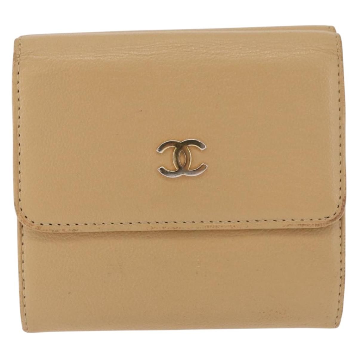 Chanel Cc Trifold Leather Beige Leather Wallets Accessory (Pre-Owned)