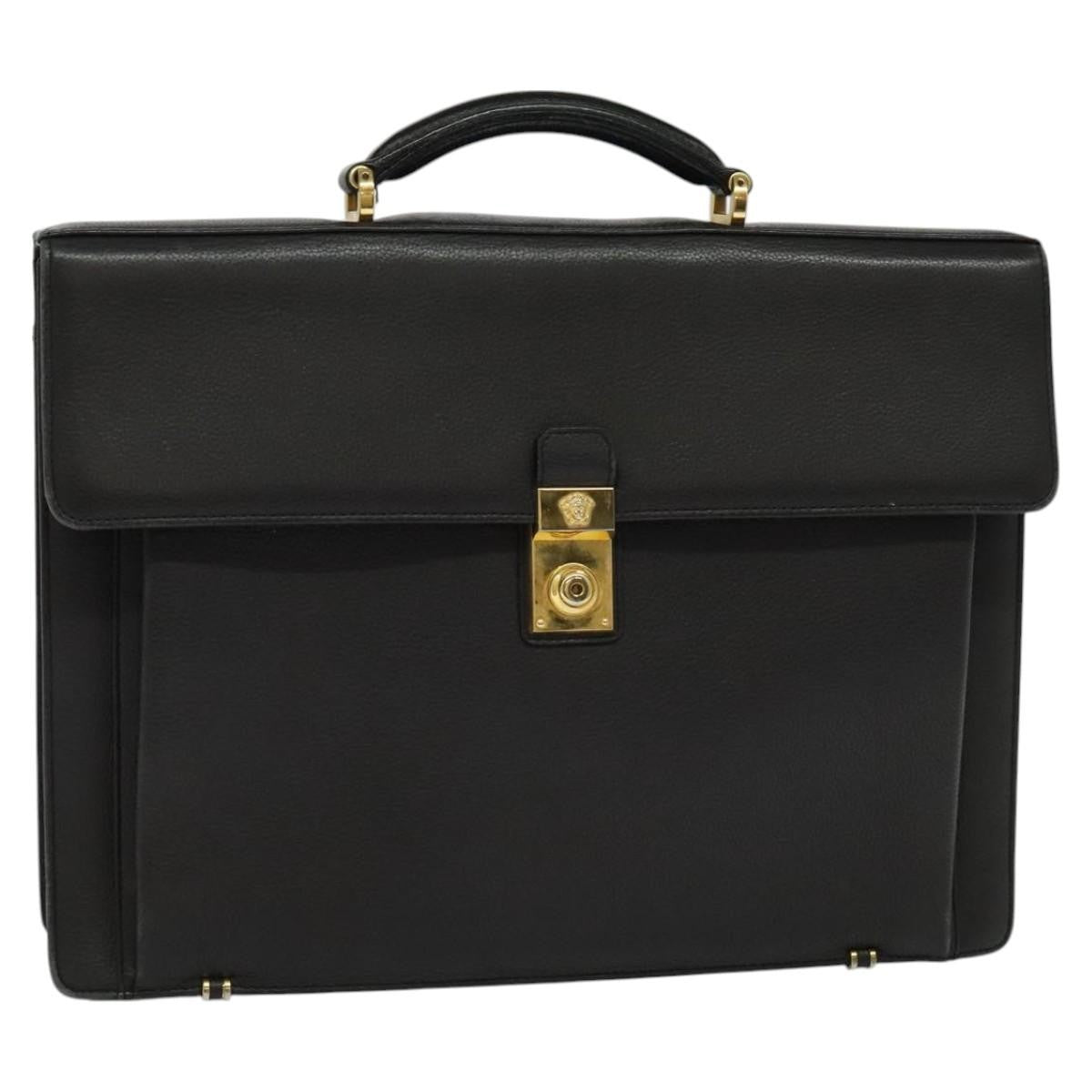 Versace Vintage Leather Black Leather Briefcase Bag (Pre-Owned)