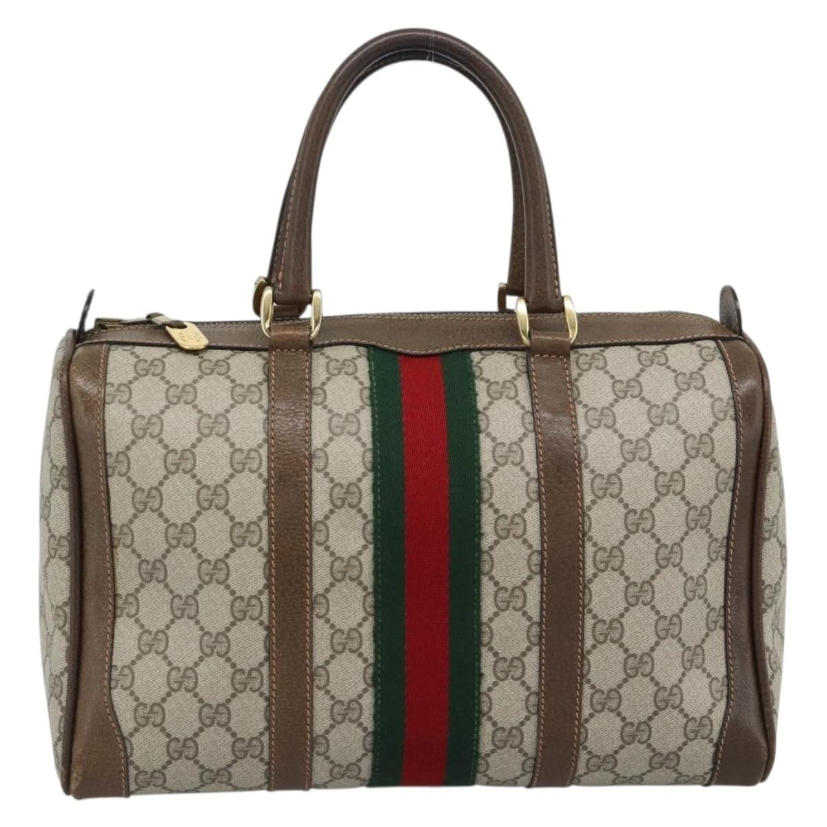 Gucci Vintage Web Boston Gg Coated Canvas Beige Canvas Handbag (Pre-Owned)