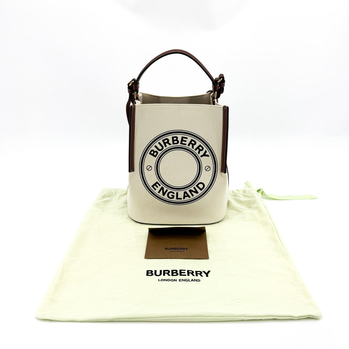 Burberry Peggy Logo Bucket Canvas Beige Canvas Handbag (Pre-Owned)