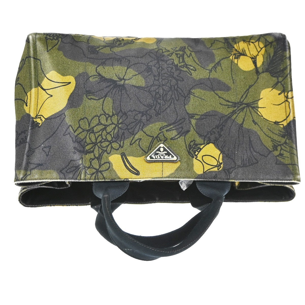Prada Canapa Printed Canvas Green Canvas Tote Bag Bag (Pre-Owned)