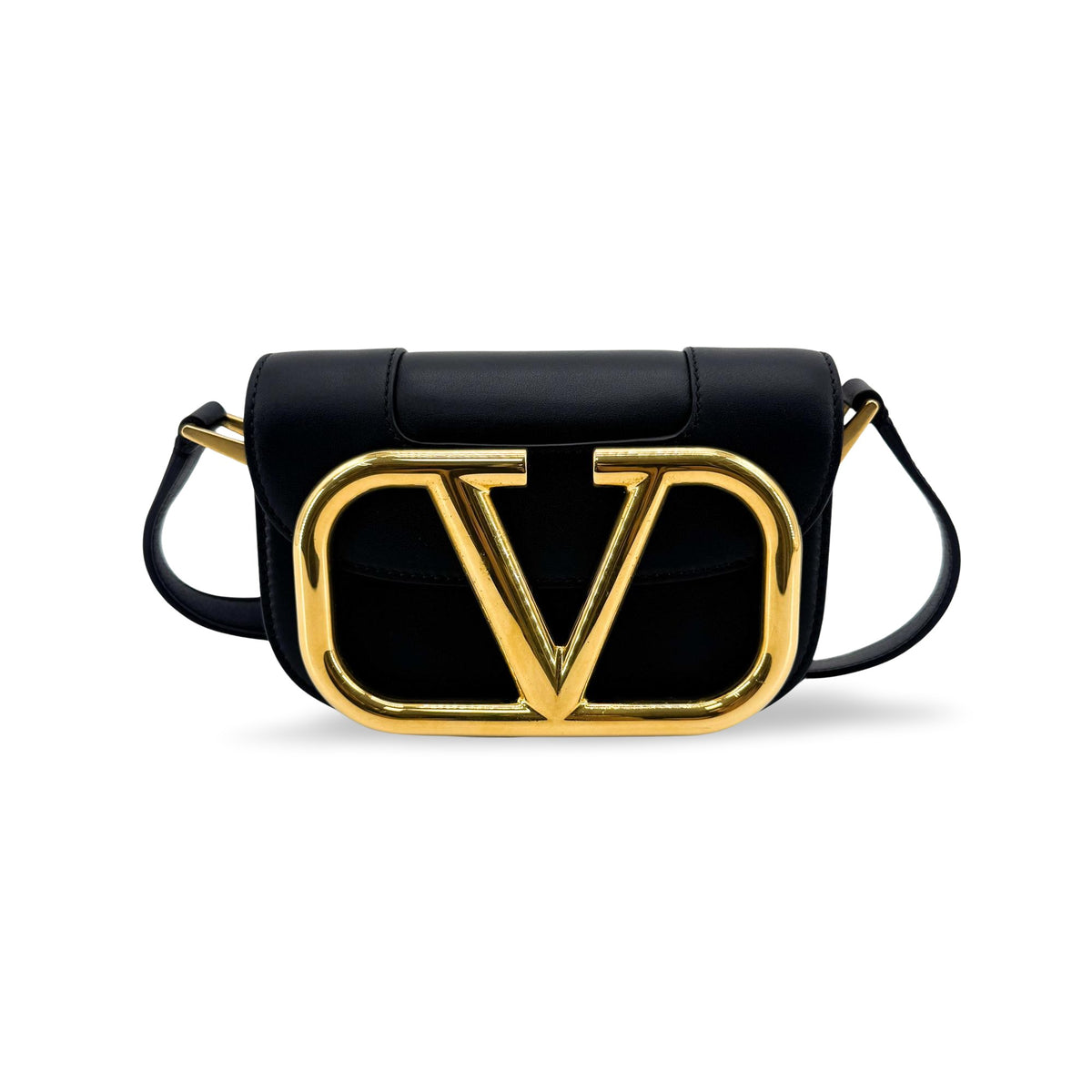 Valentino Garavani Supervee Leather Black Leather Crossbody Bag Bag (Pre-Owned)