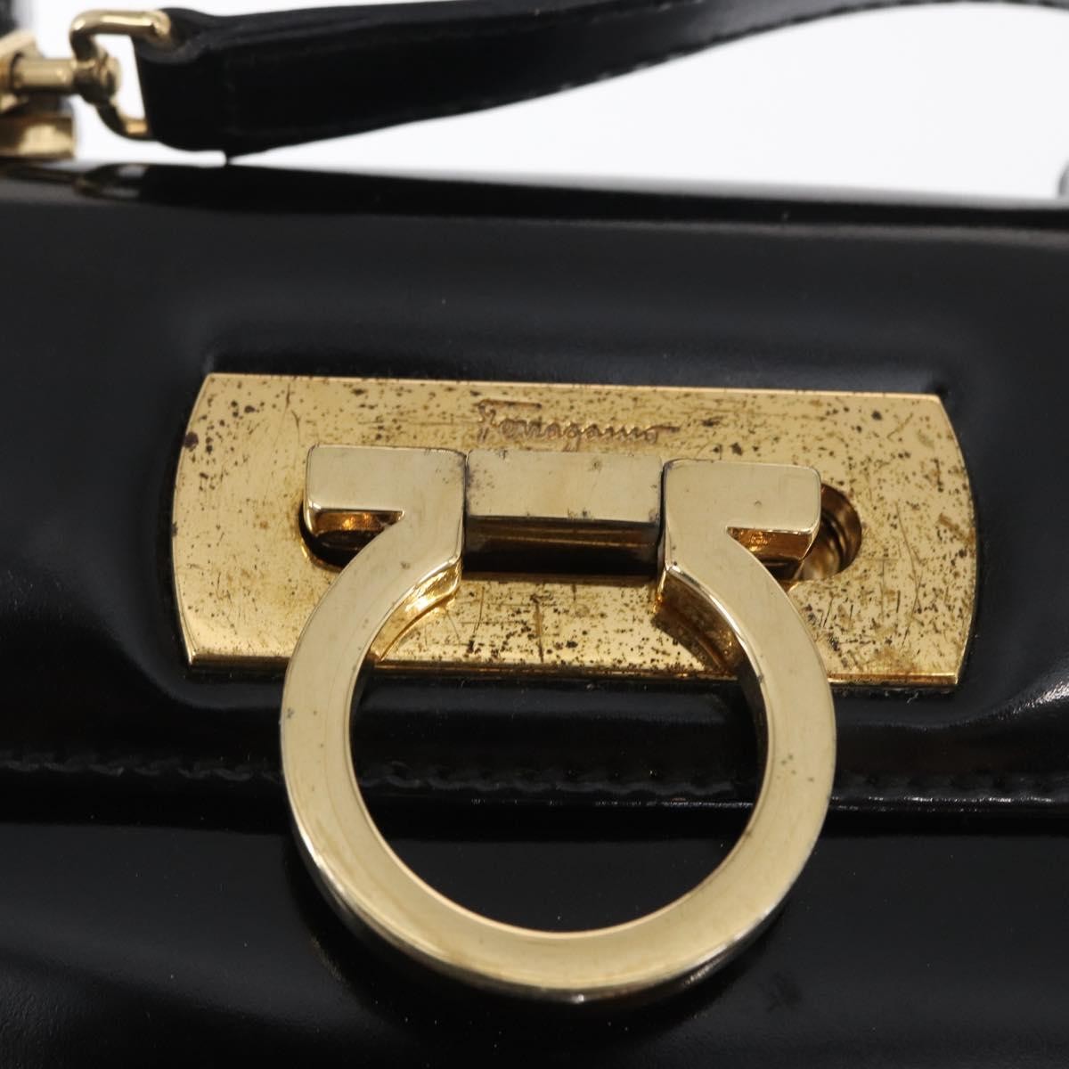 Salvatore Ferragamo Gancini Convertible Top Handle Patent Leather Black Patent_Leather Handbag (Pre-Owned)