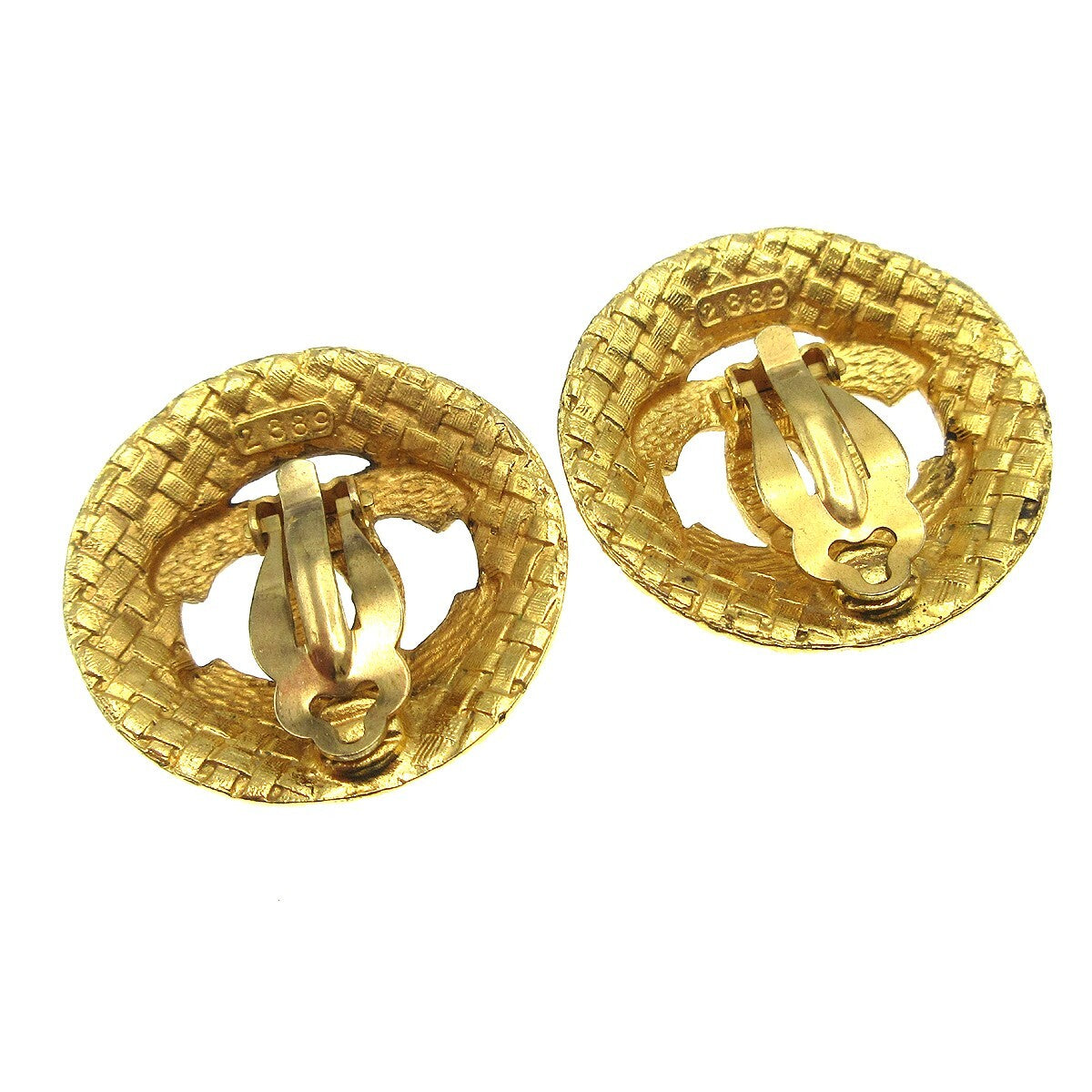Chanel Cc Button Clip-On Metal Gold Gold_Plated Earrings Jewelry (Pre-Owned)