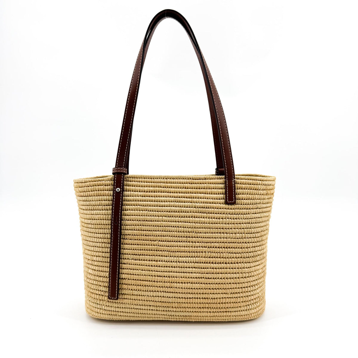 Loewe Square Basket Woven Raffia And Leather Brown Wicker Tote Bag Bag (Pre-Owned)