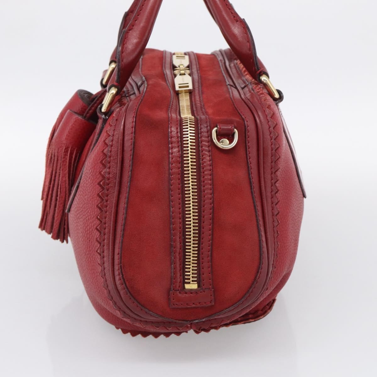 Burberry Hedwig Bowler Leather With Suede Red Leather Handbag (Pre-Owned)