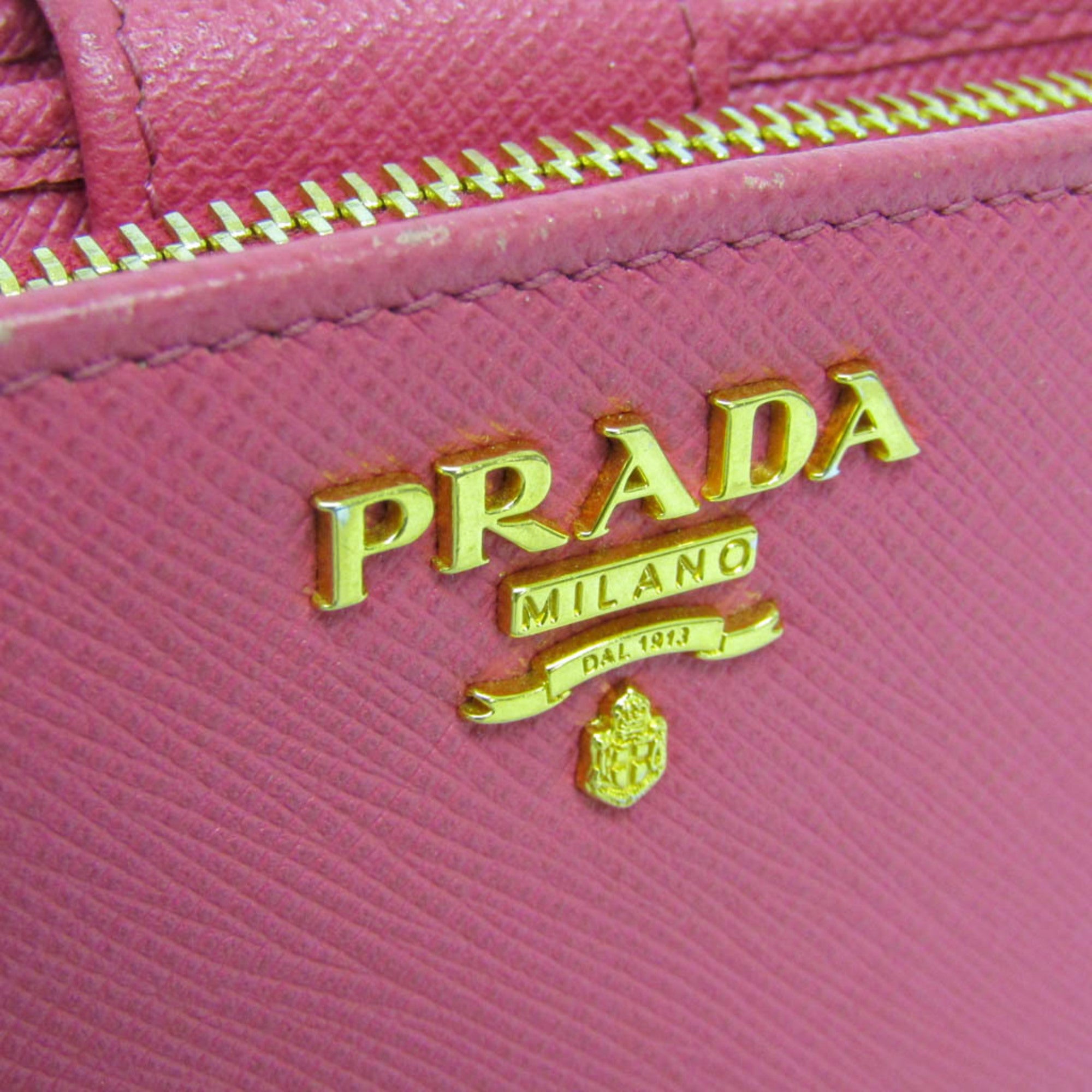 Prada Tab Bifold Saffiano Leather Pink Leather Wallets Accessory (Pre-Owned)