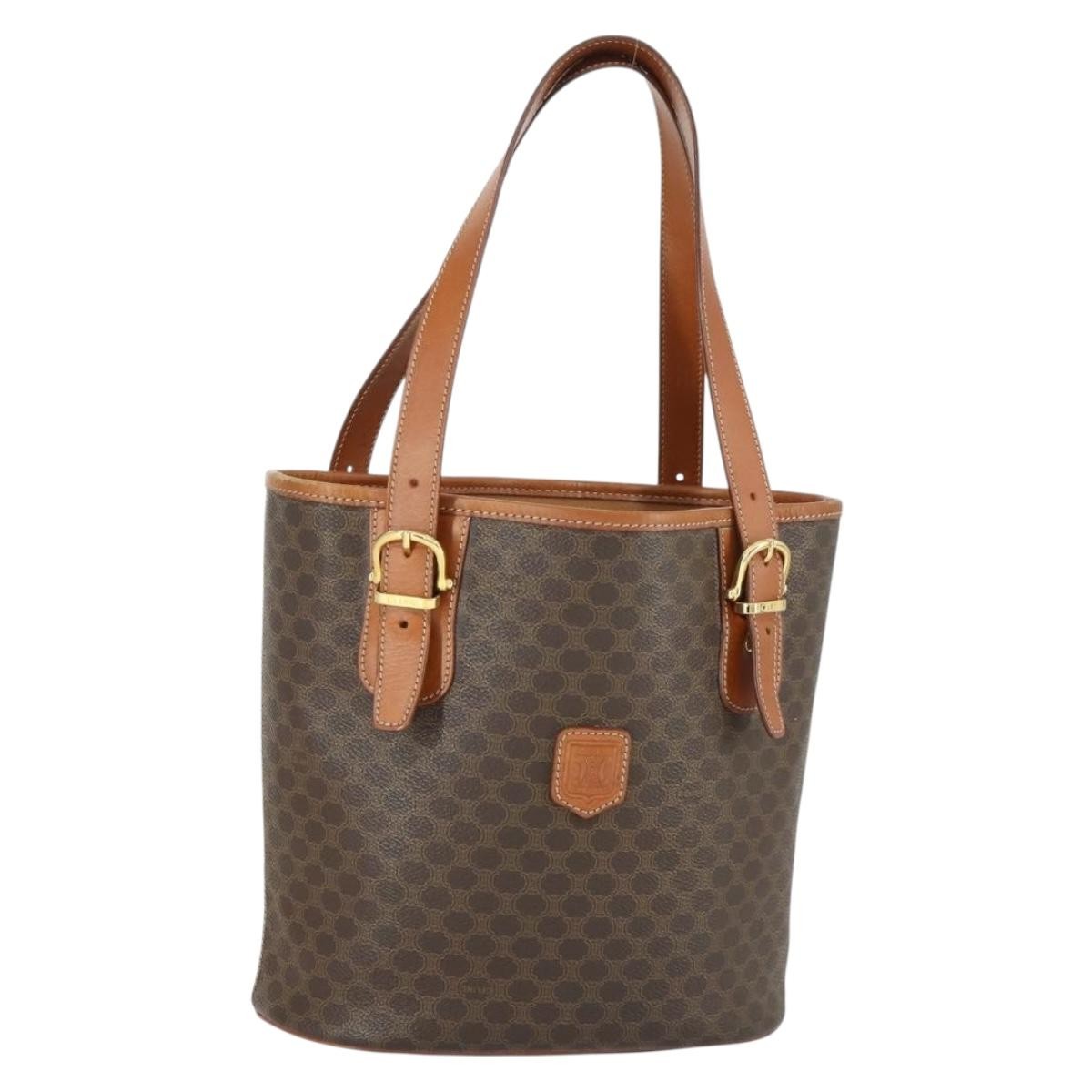 Celine Vintage Macadam Canvas And Leather Brown Canvas Handbag (Pre-Owned)