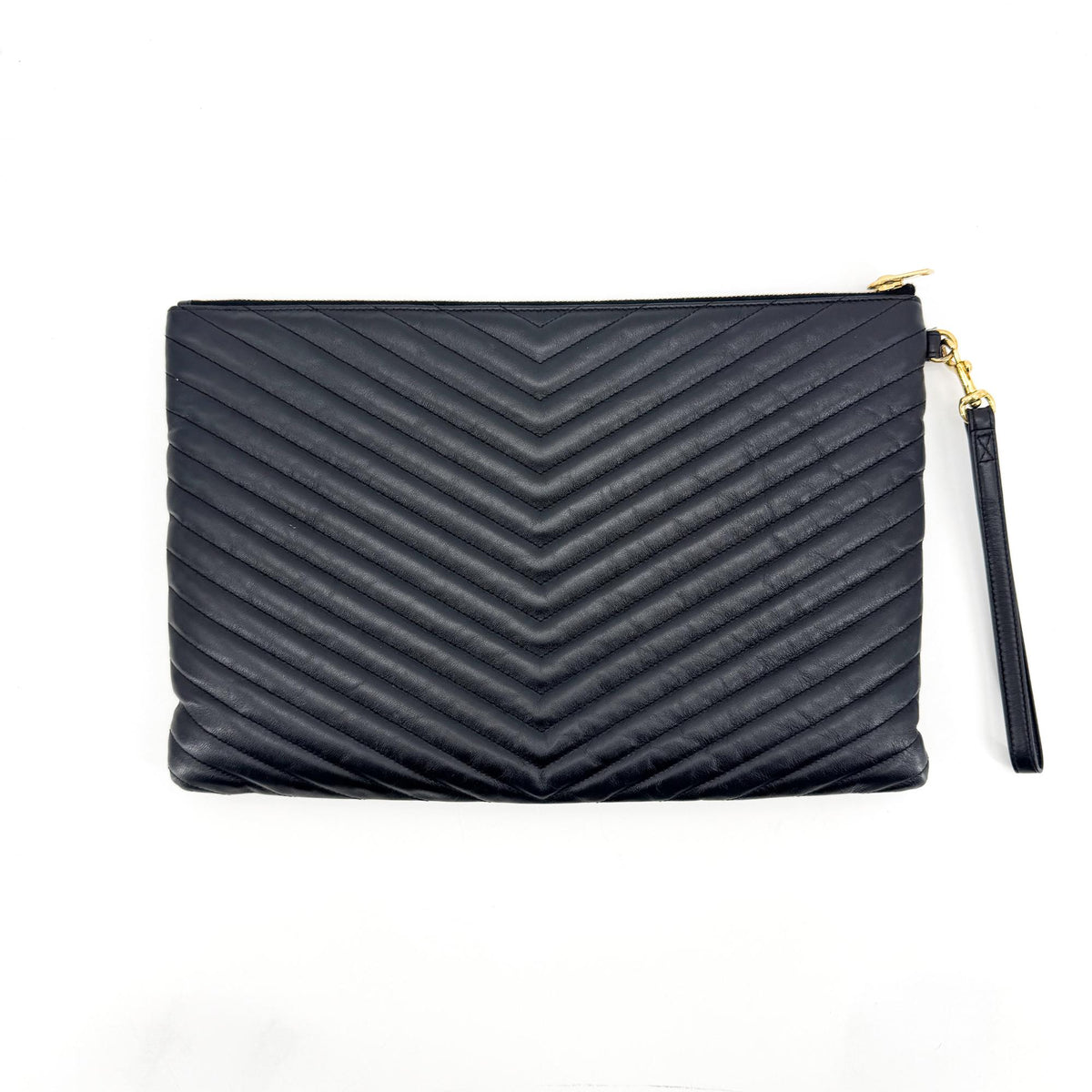 Saint Laurent Puffy Zip Patent Black Leather Clutche & Pouche Bag (Pre-Owned)
