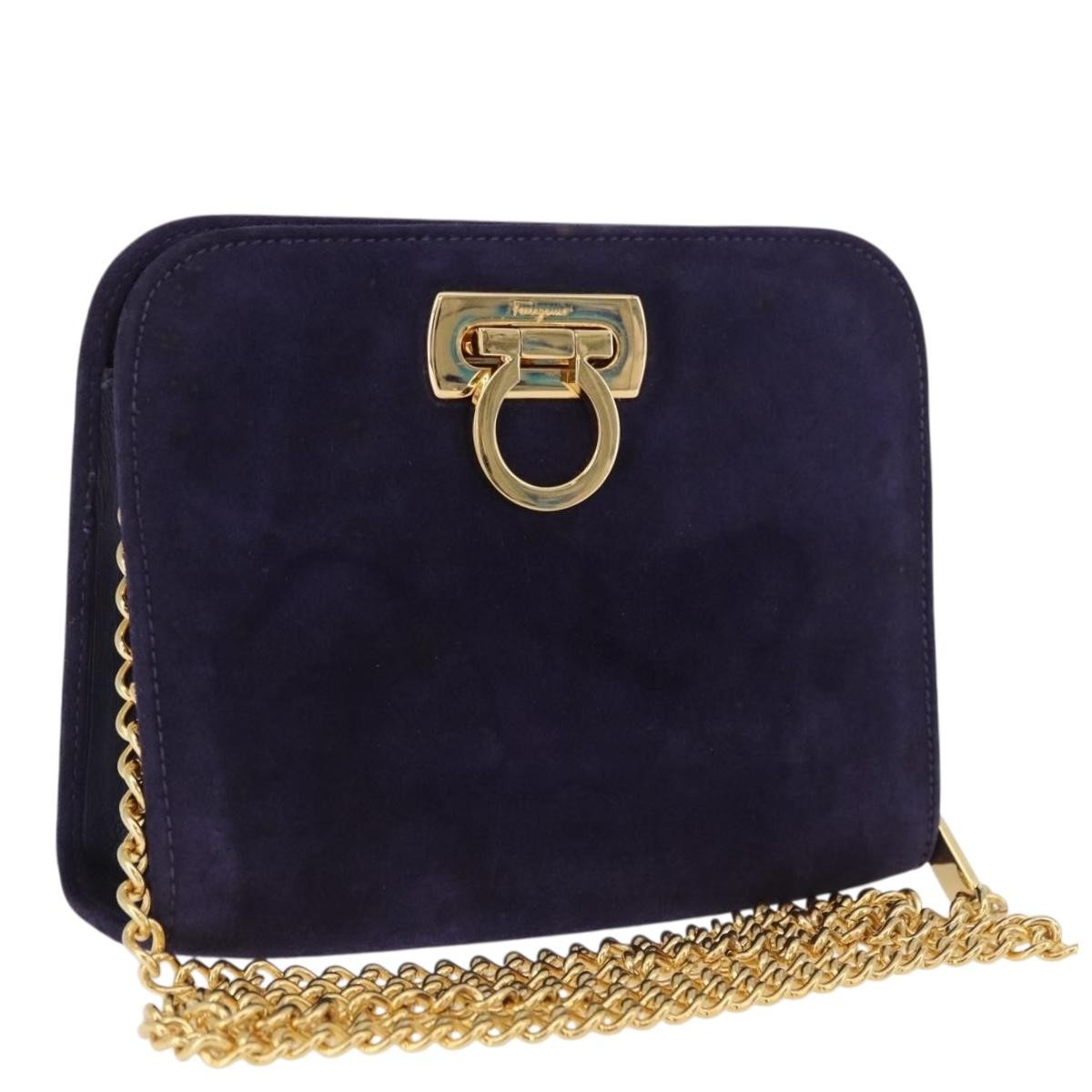Salvatore Ferragamo Vintage Gancini Chain Suede Purple Suede Shoulder Bag Bag (Pre-Owned)