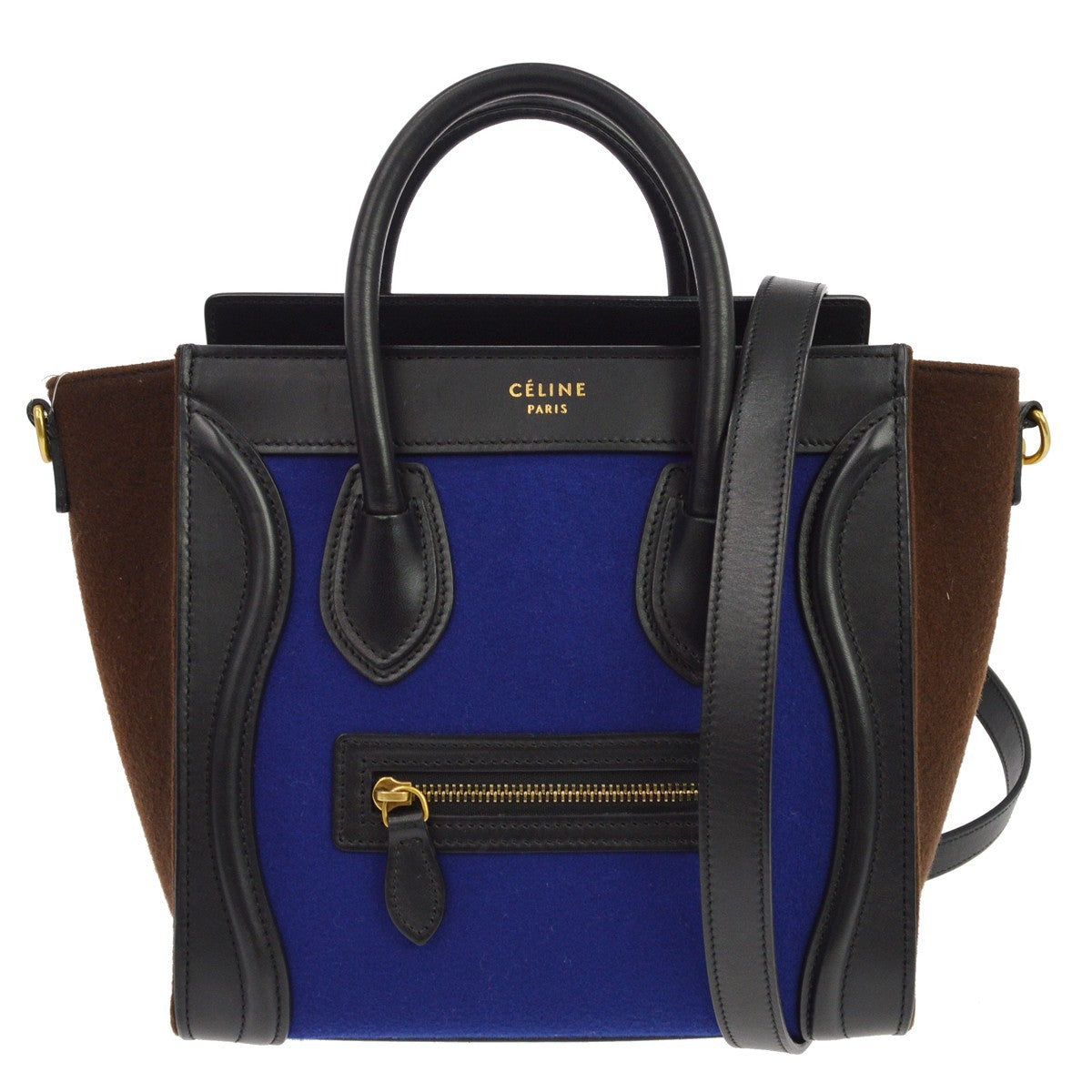 Celine Tricolor Luggage Felt Blue Leather Handbag (Pre-Owned)