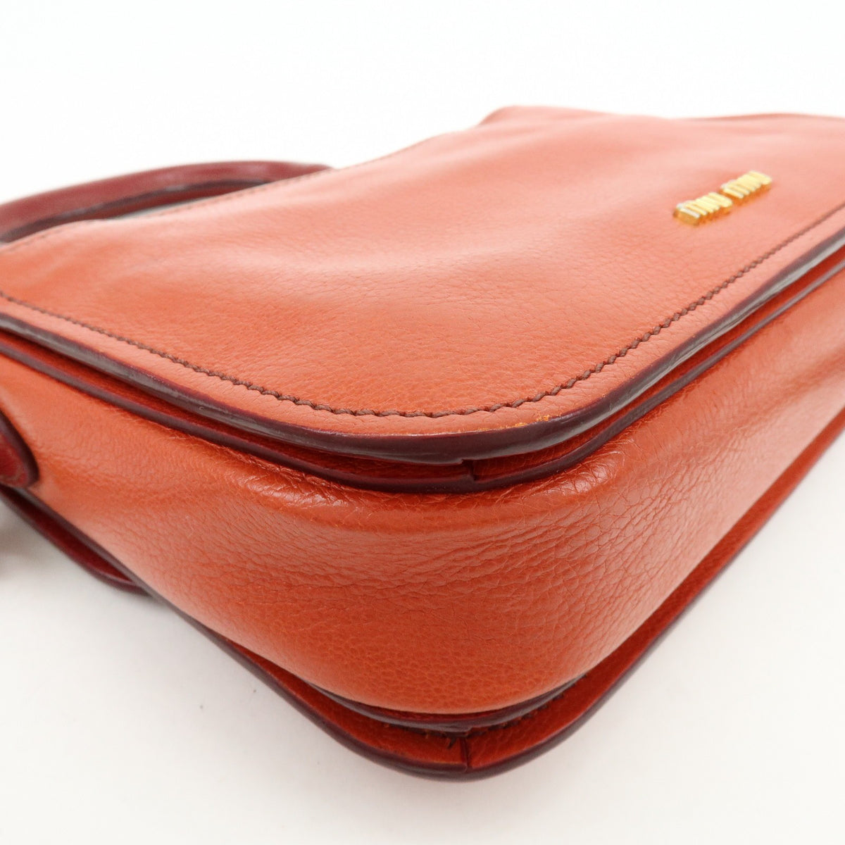 Miu Miu Madras Top Handle Leather Red Leather Handbag (Pre-Owned)
