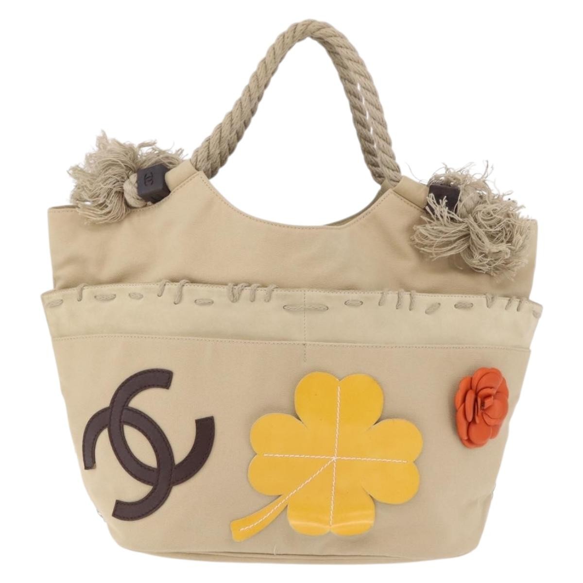 Chanel Camellia Flower Tote Canvas Beige Canvas Tote Bag Bag (Pre-Owned)