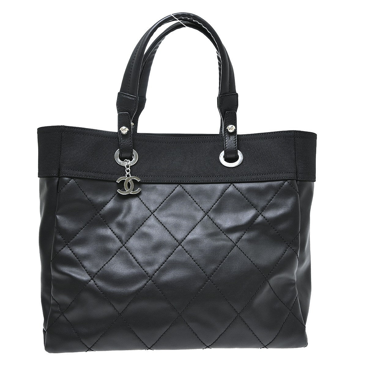 Chanel Biarritz Tote Quilted Coated Canvas Black Canvas Tote Bag Bag (Pre-Owned)