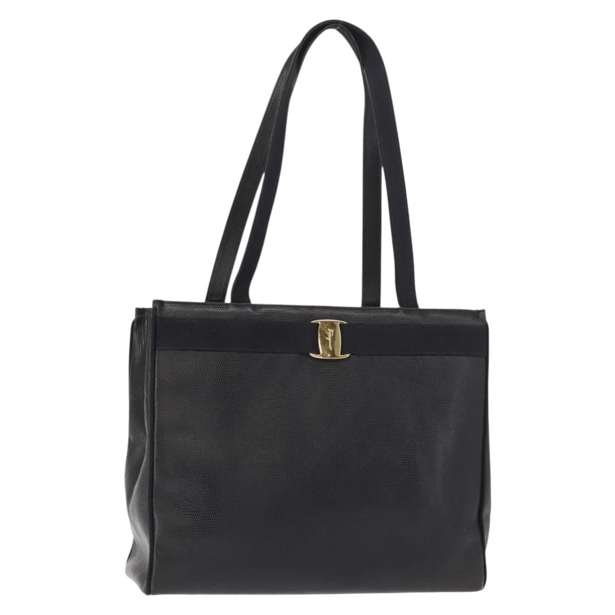 Salvatore Ferragamo Vala Tote Leather Navy Leather Tote Bag Bag (Pre-Owned)