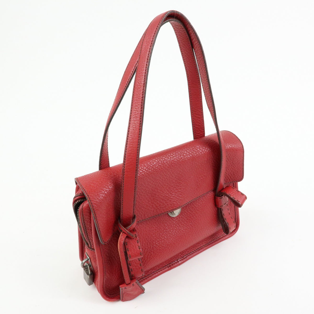 Prada Shoulder Leather Red Leather Shoulder Bag Bag (Pre-Owned)