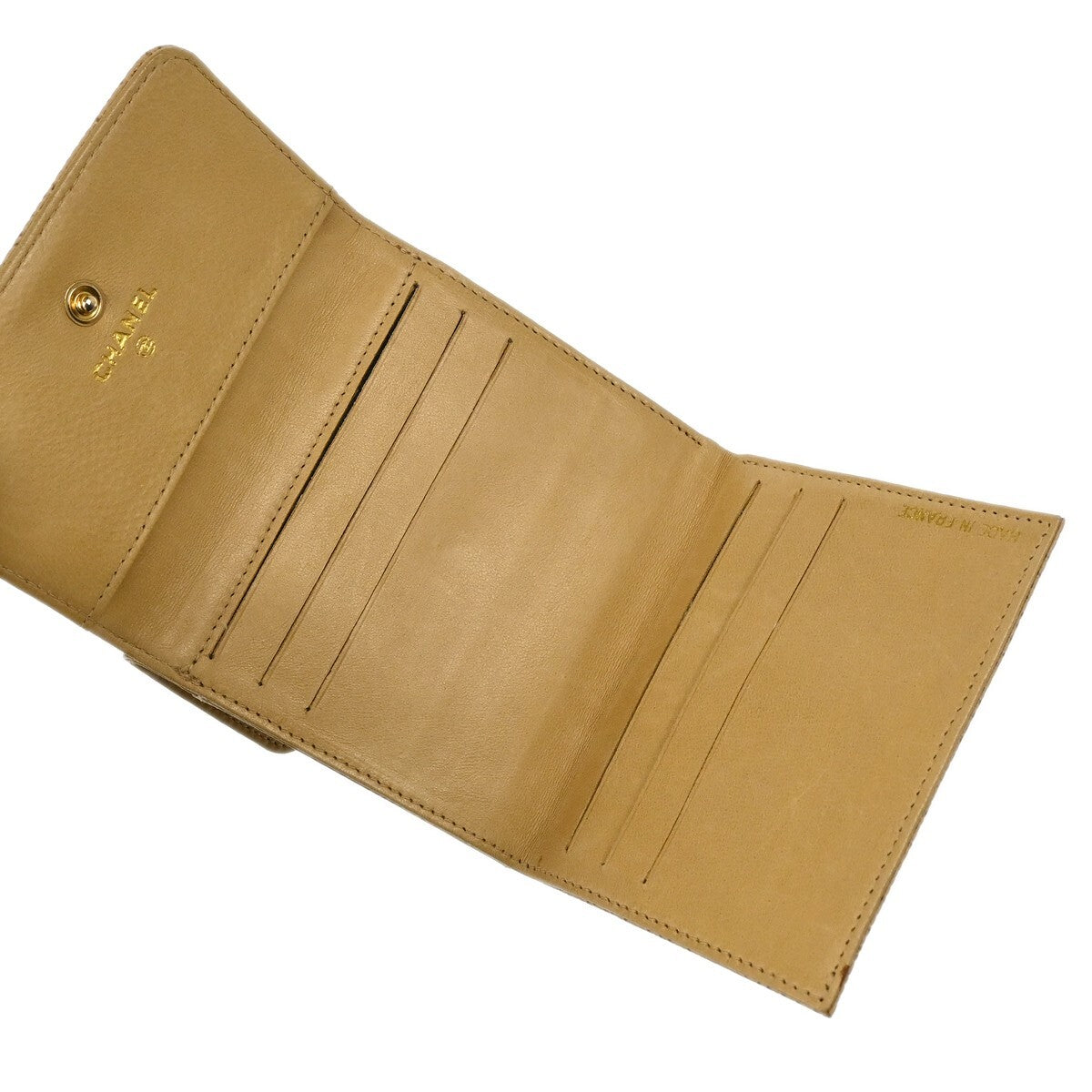 Chanel Vintage Timeless Cc Bifold Caviar Beige Leather Wallets Accessory (Pre-Owned)