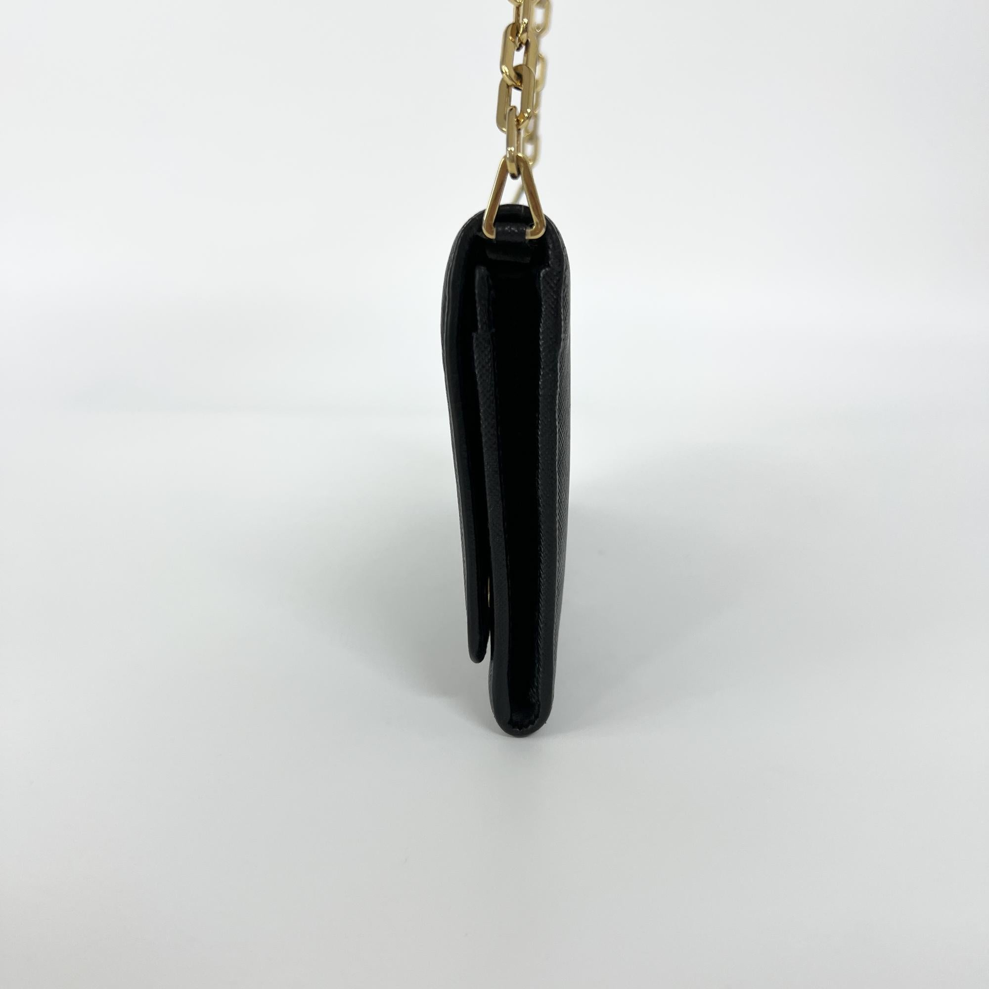 Prada Wallet On Chain Saffiano Black Leather Shoulder Bag Bag (Pre-Owned)