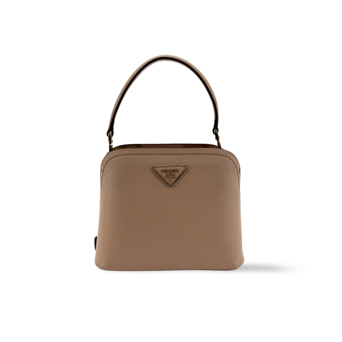 Prada Matinee Top Handle Saffiano Leather Beige Leather Handbag (Pre-Owned)