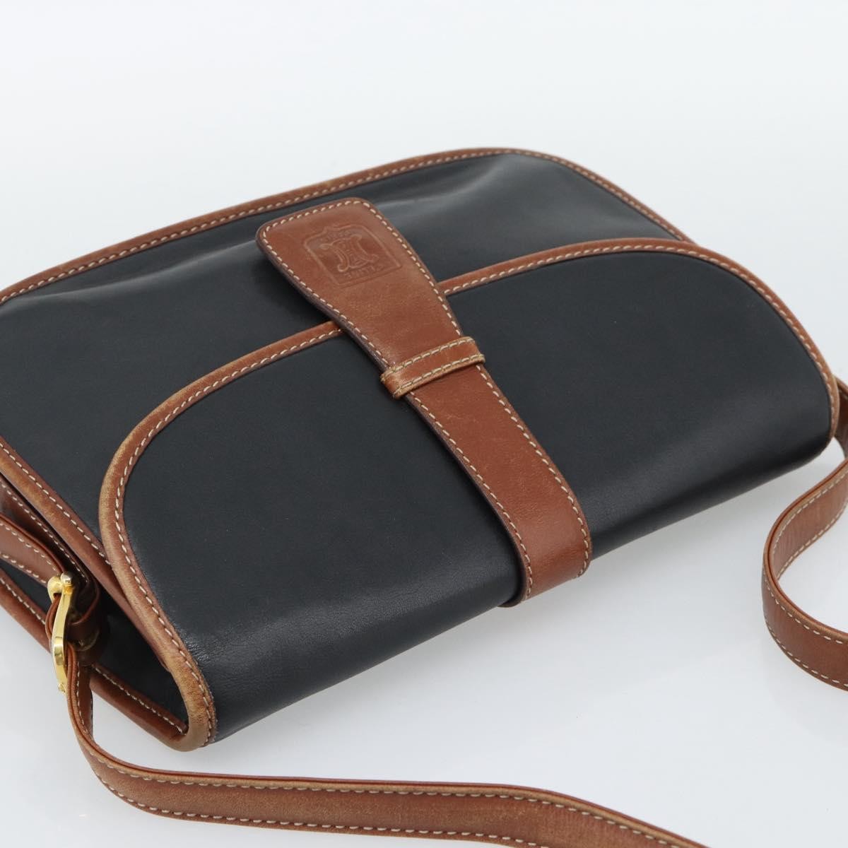 Celine Flap Shoulder Leather Black Leather Shoulder Bag Bag (Pre-Owned)