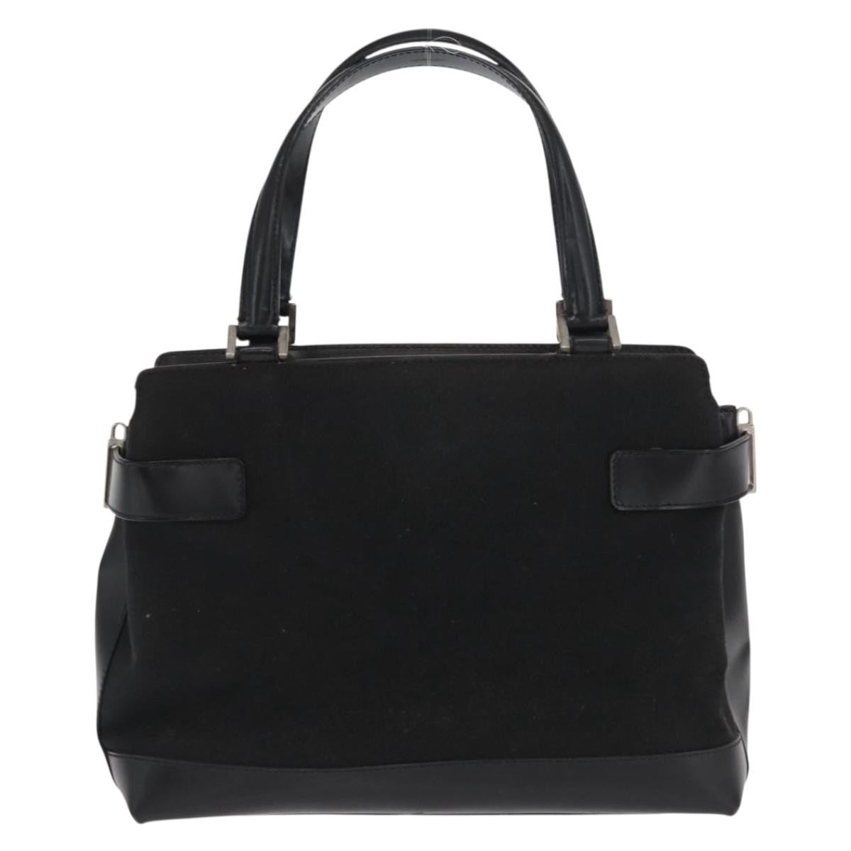 Salvatore Ferragamo Double Gancini Side Buckle Tote Canvas Black Canvas Handbag (Pre-Owned)