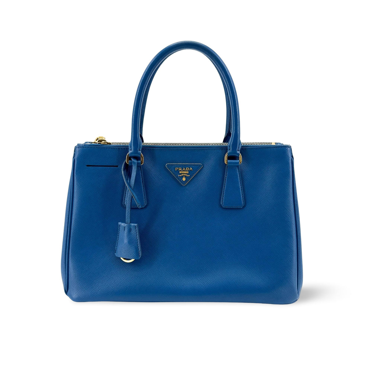 Prada Double Zip Lux Saffiano Leather Blue Leather Tote Bag Bag (Pre-Owned)