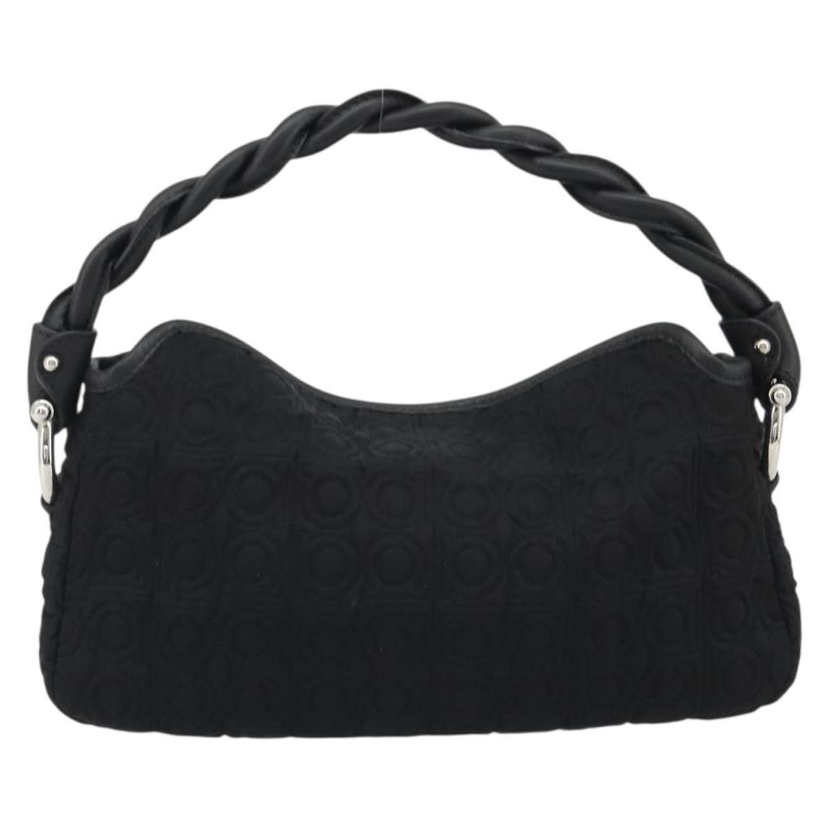 Salvatore Ferragamo Gancini Hobo Leather Black Cotton Handbag (Pre-Owned)