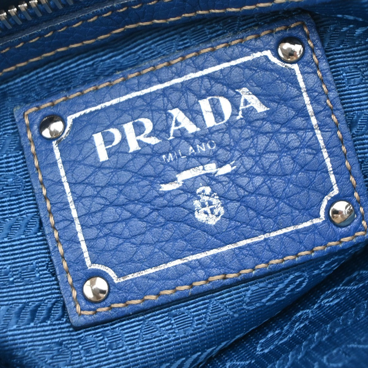 Prada Vintage Tote Leather Blue Leather Tote Bag Bag (Pre-Owned)