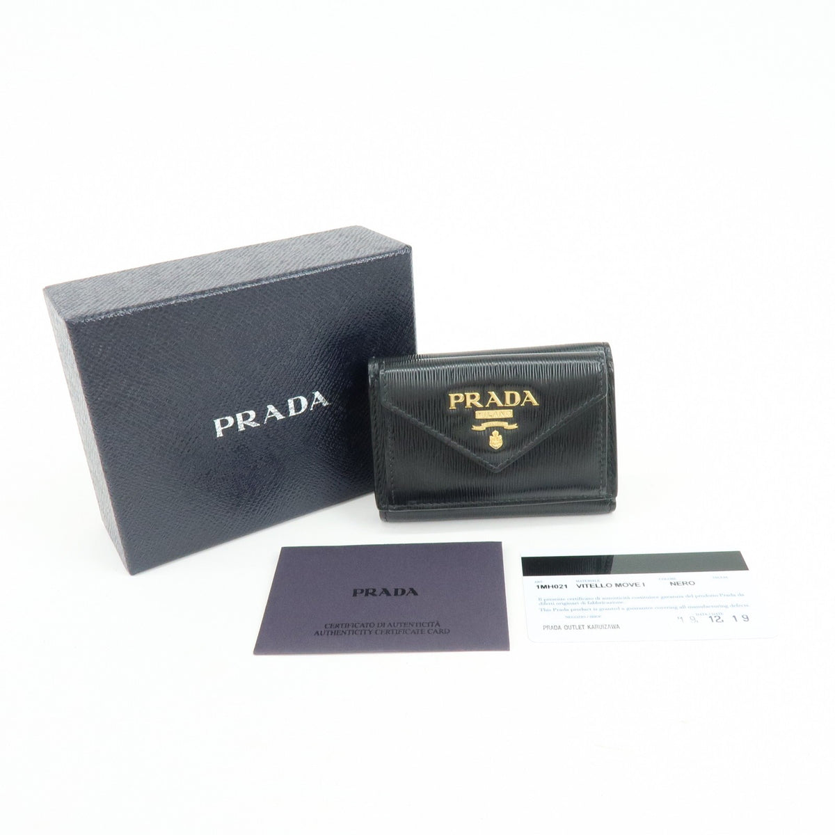 Prada Envelope Trifold Saffiano Leather Black Leather Wallets Accessory (Pre-Owned)