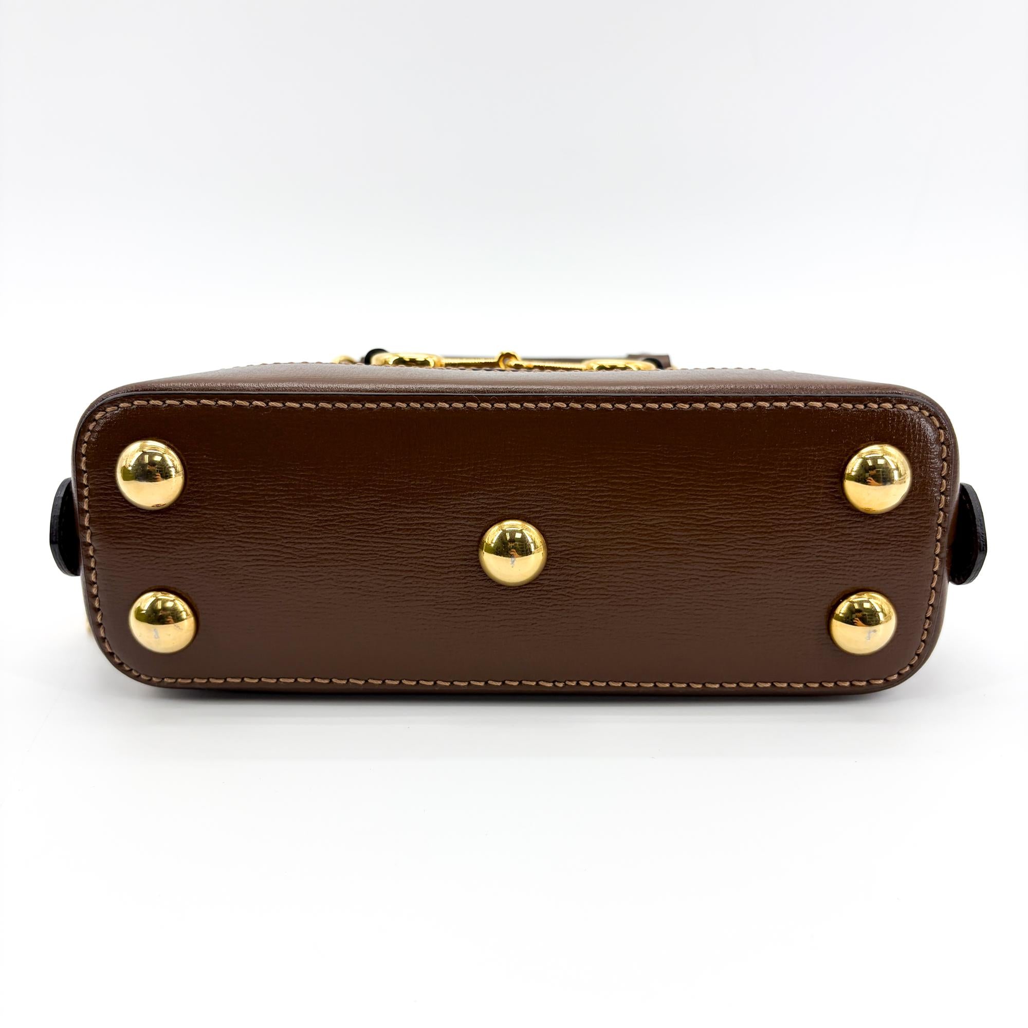 Gucci Horsebit 1955 Top Handle Gg Coated Canvas With Leather Brown Canvas Handbag (Pre-Owned)