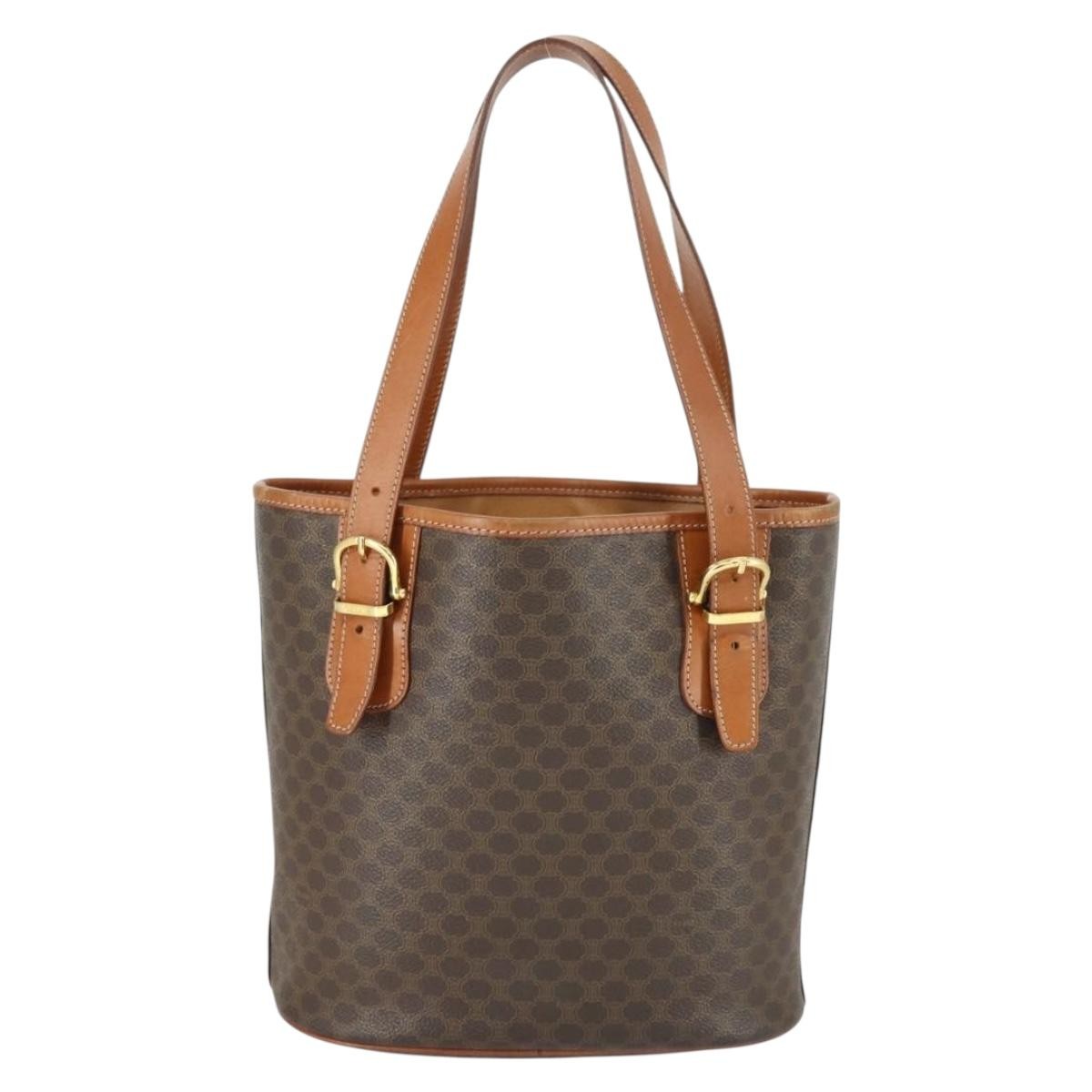 Celine Vintage Macadam Canvas And Leather Brown Canvas Handbag (Pre-Owned)