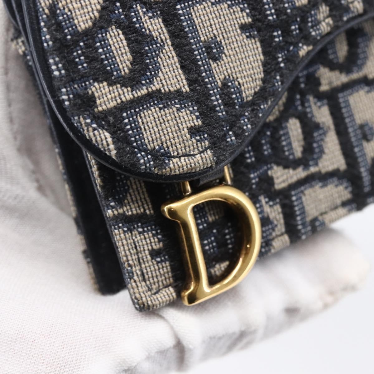 Christian Dior Saddle Card Case Oblique Canvas Navy Canvas Card Holders Accessory (Pre-Owned)