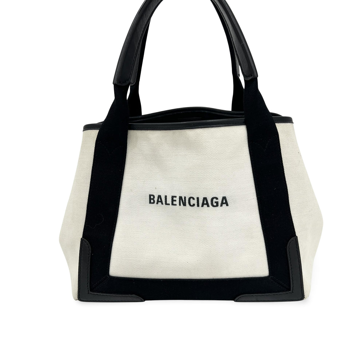 Balenciaga Navy Cabas Canvas With Leather White Canvas Tote Bag Bag (Pre-Owned)
