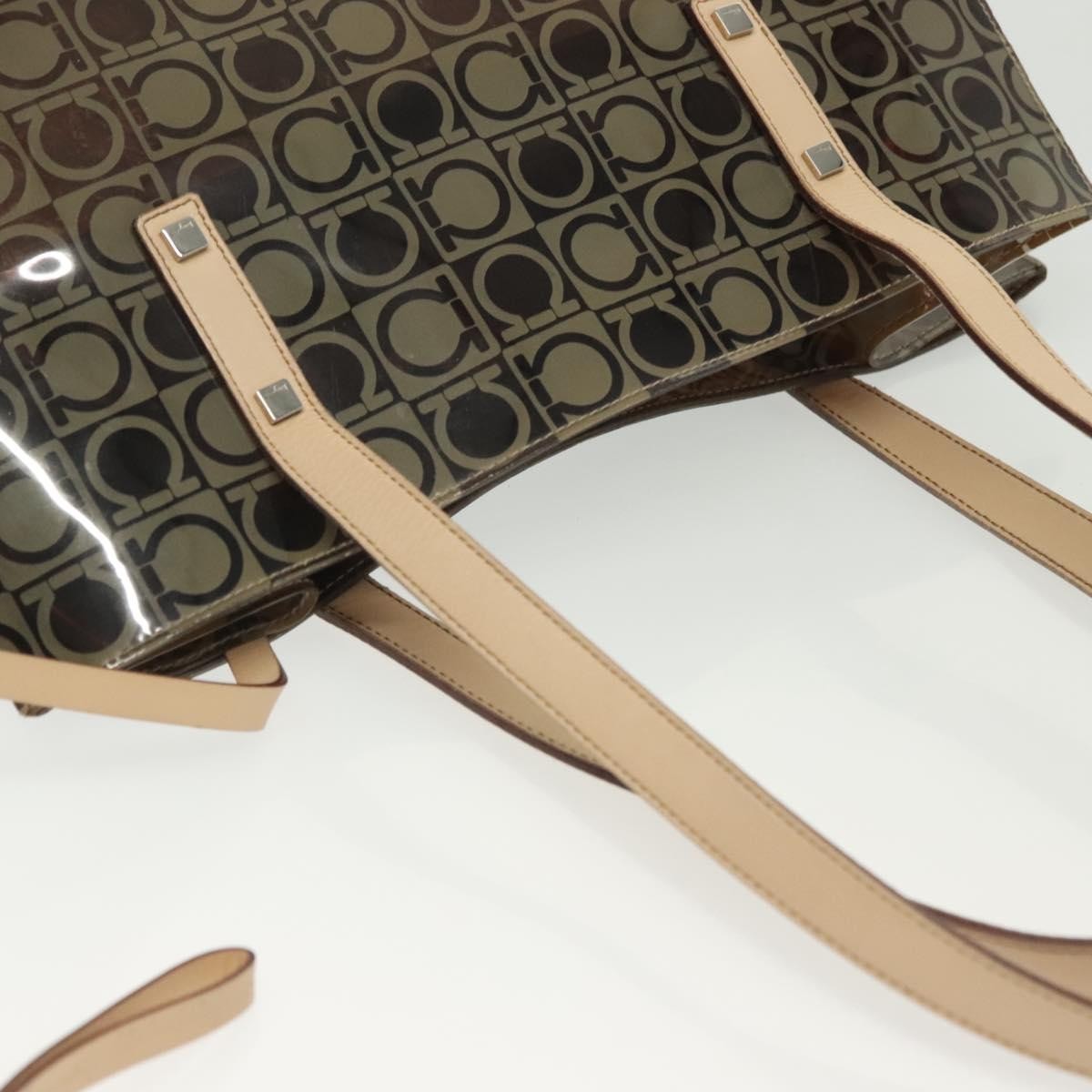 Salvatore Ferragamo Gancini Tote Vinyl Brown Synthetic Tote Bag Bag (Pre-Owned)