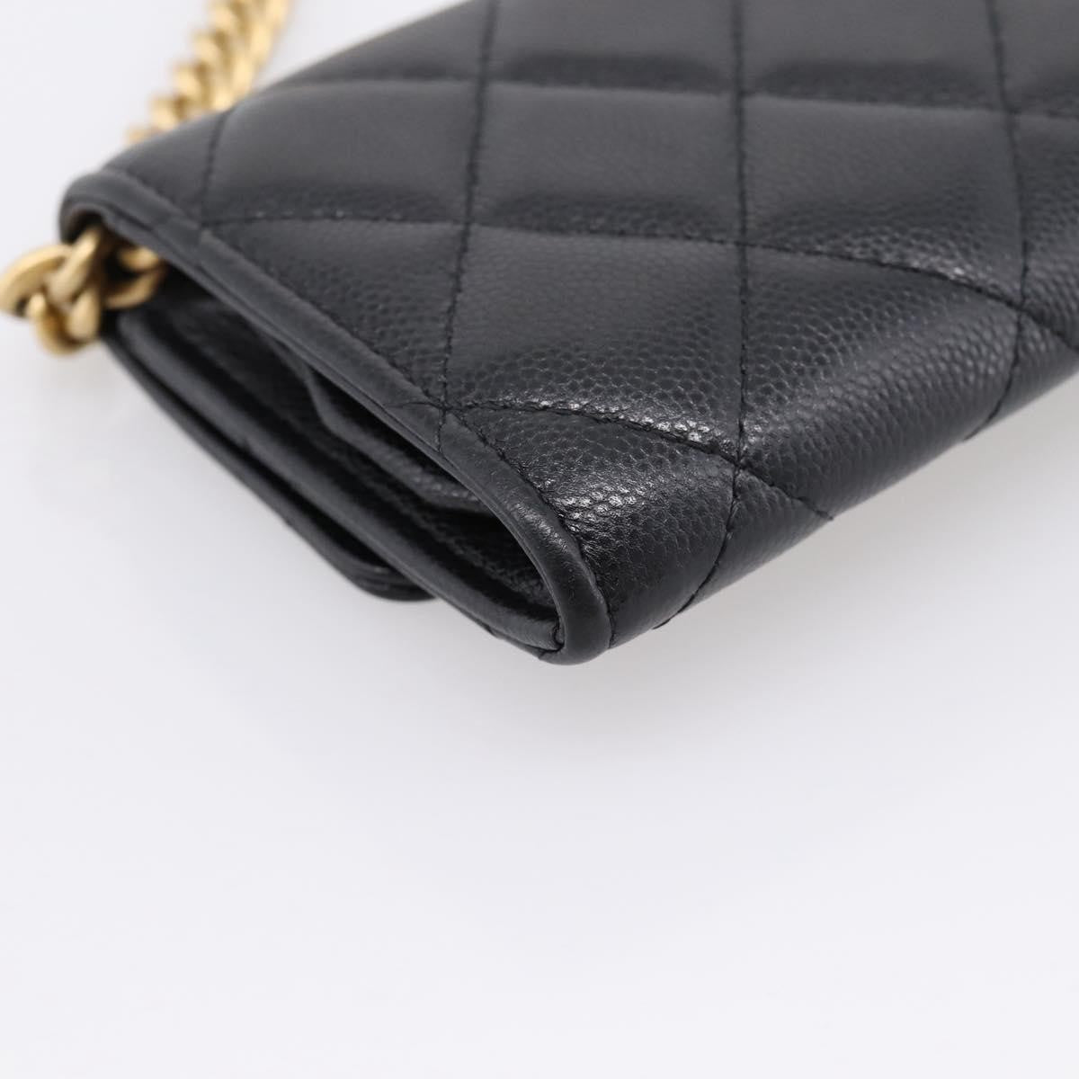 Chanel Plate Logo Cc Flap Card Holder On Chain Quilted Caviar Black Leather Clutche & Pouche Bag (Pre-Owned)