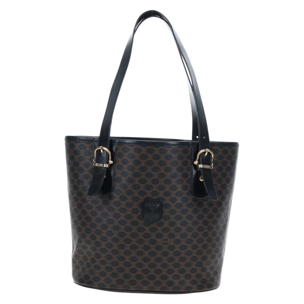 Celine C Macadam Tote Pvc Leather/ Macadam Canvas Black Pvc Shoulder Bag Bag (Pre-Owned)