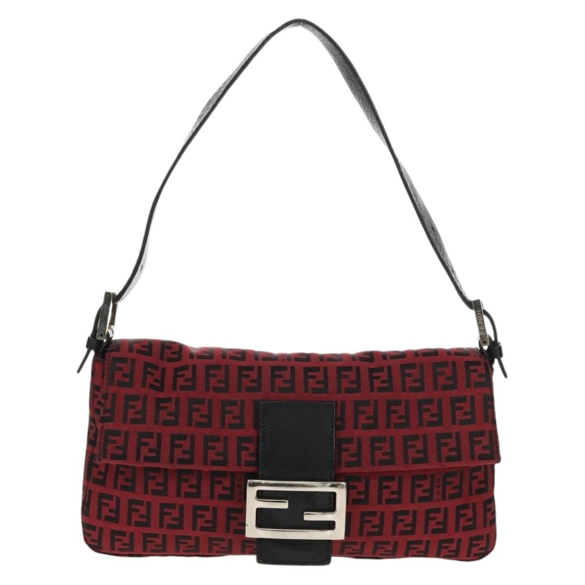 Fendi Baguette Zucchino Canvas Red Canvas Handbag (Pre-Owned)