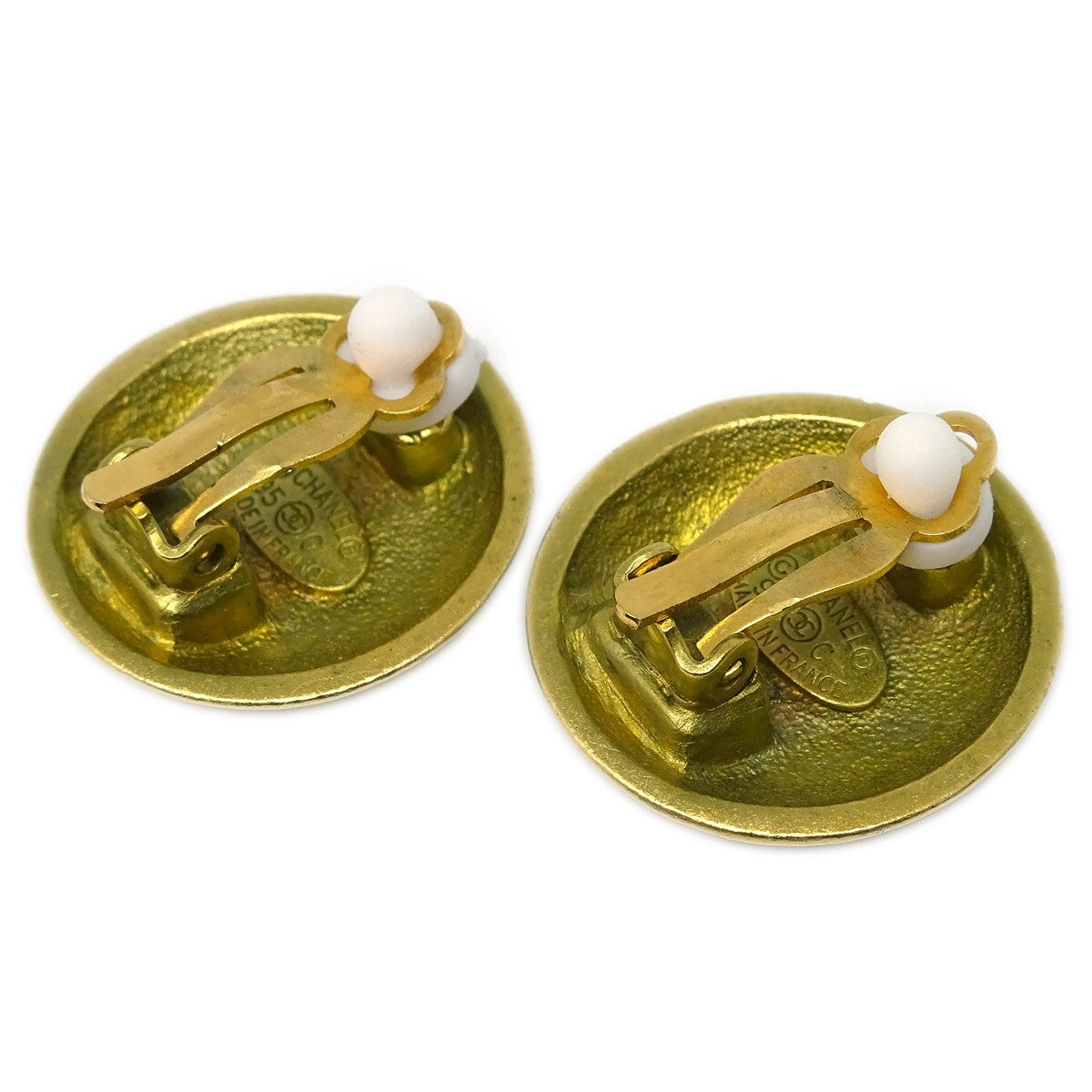 Chanel Vintage Cc Round Clip-On Metal Gold Gold_Plated Earrings Jewelry (Pre-Owned)